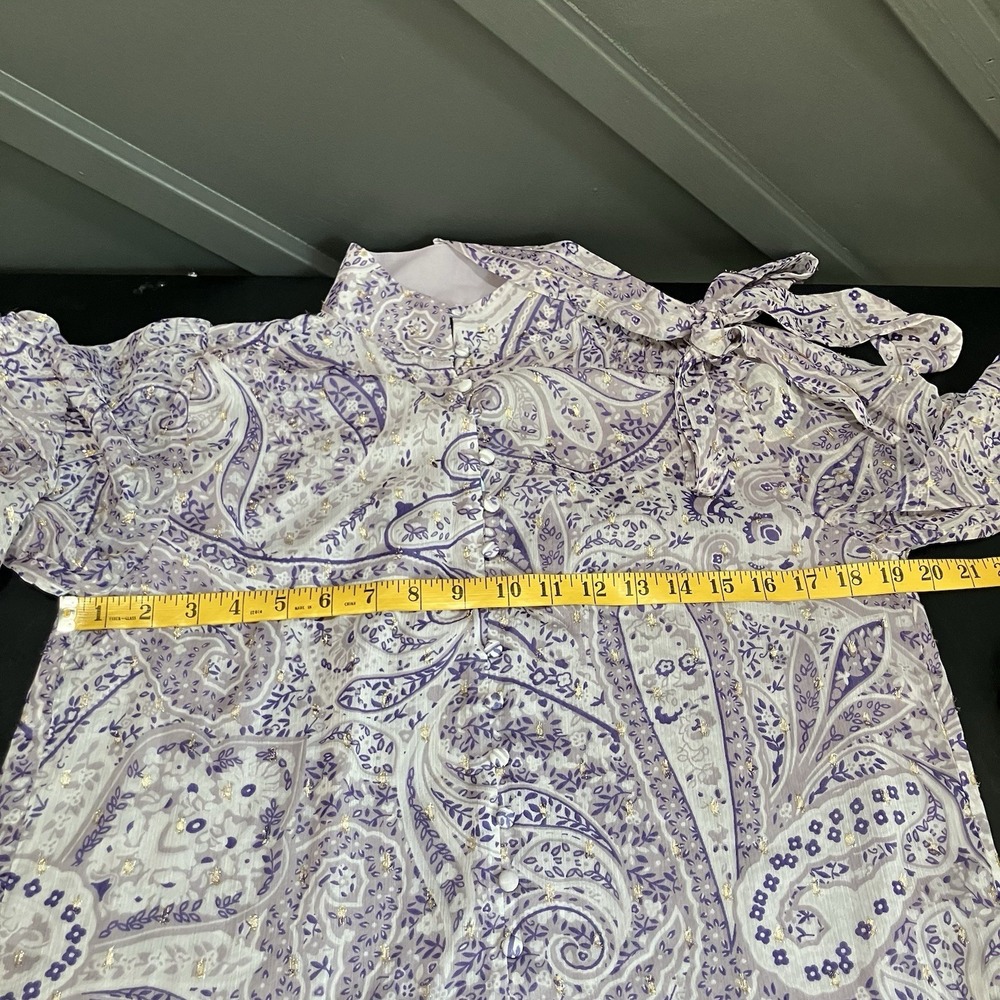 Ann Taylor Paisley Tie Neck Blouse Womens SP Lavender Long Sleeve Top NWT - Picture 3 of 11